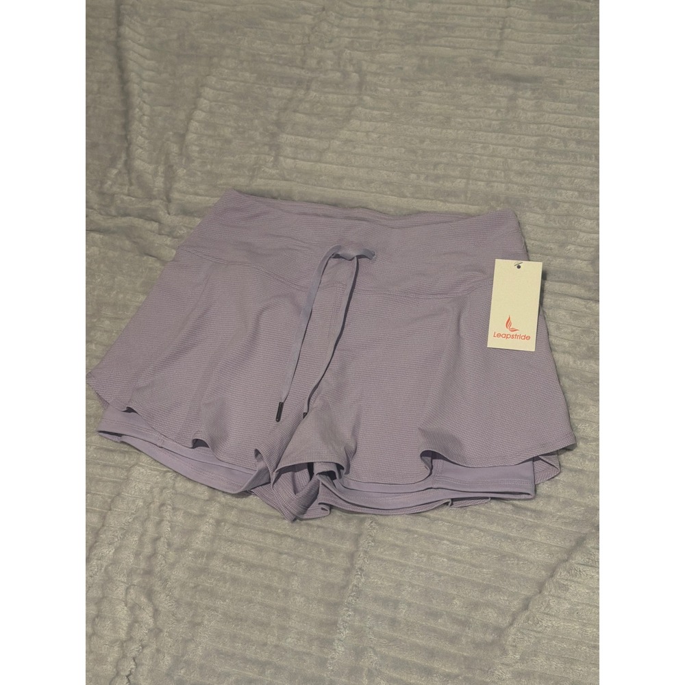 Leapstride Women 2 in 1 Shorts Pastel Lilac Athletic Running Gym CAS2512 Size M